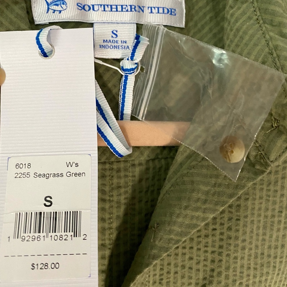 NWT Army Green Seersucker Shirt Dress